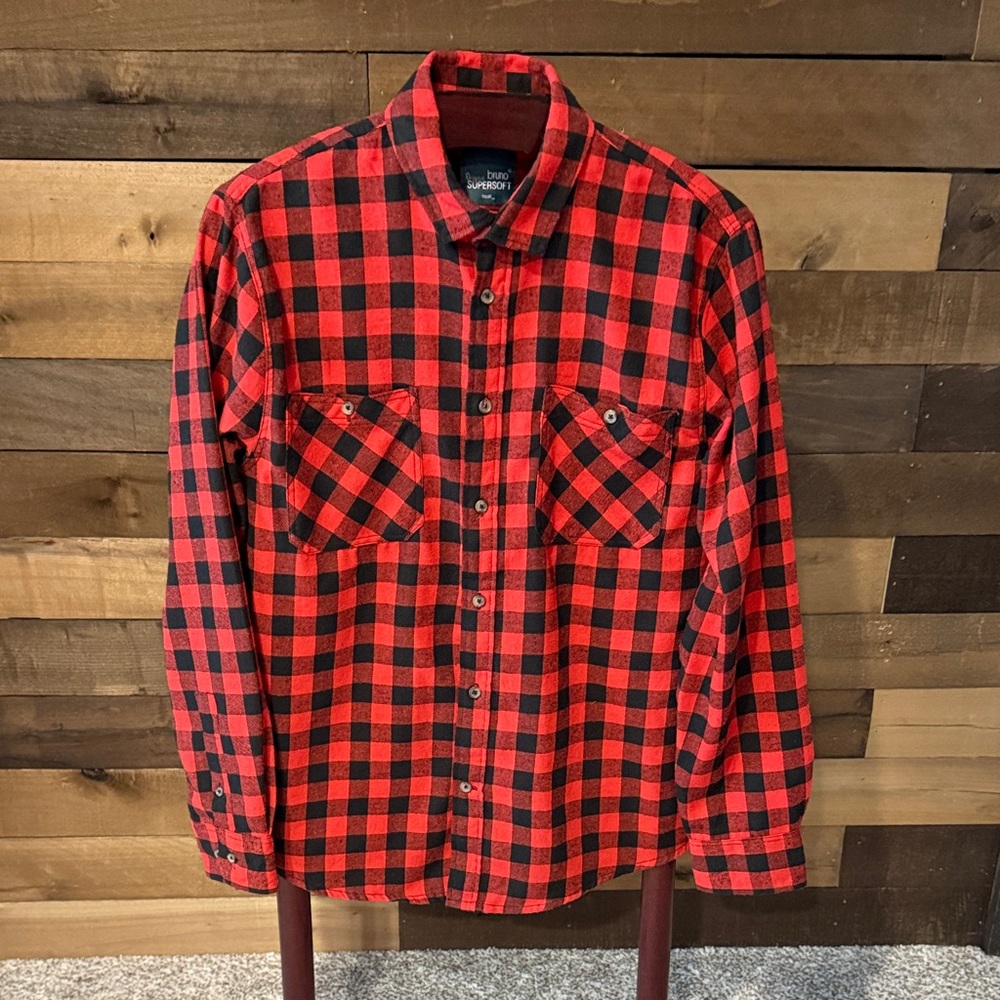 Bruno Men's Supersoft Long Sleeve Button Flannel Shirt Size Medium